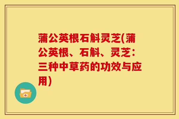 蒲公英根石斛灵芝(蒲公英根、石斛、灵芝：三种中草药的功效与应用)