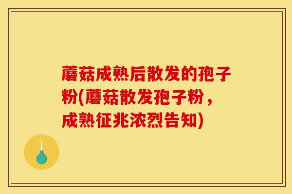 蘑菇成熟后散发的孢子粉(蘑菇散发孢子粉,成熟征兆浓烈告知) 蘑菇成熟后散发的孢子粉(蘑菇散发孢子粉,成熟征兆浓烈告知)