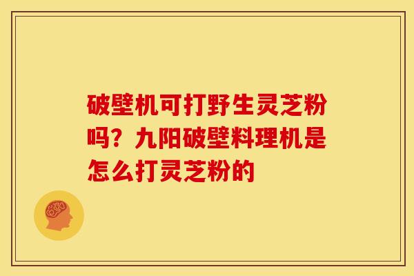 破壁机可打野生灵芝粉吗?九阳破壁料理机是怎么打灵芝粉的 破壁机可打野生灵芝粉吗?九阳破壁料理机是怎么打灵芝粉的