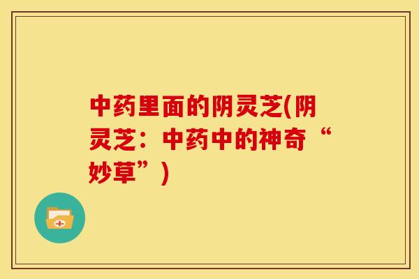 里面的阴灵芝(阴灵芝:中的神奇“妙草”) 里面的阴灵芝(阴灵芝:中的神奇“妙草”)