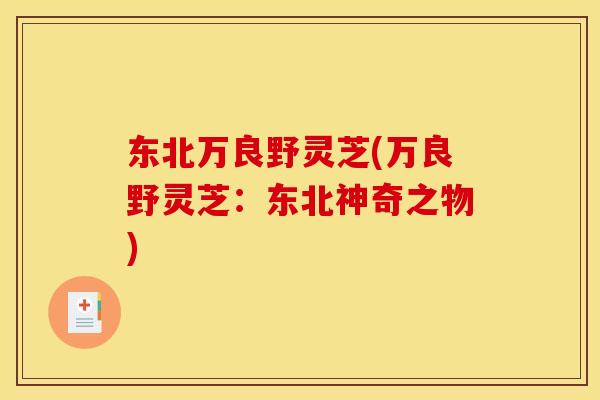 东北万良野灵芝(万良野灵芝:东北神奇之物) 东北万良野灵芝(万良野灵芝:东北神奇之物)