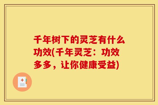 千年树下的灵芝有什么功效(千年灵芝:功效多多,让你健康受益) 千年树下的灵芝有什么功效(千年灵芝:功效多多,让你健康受益)