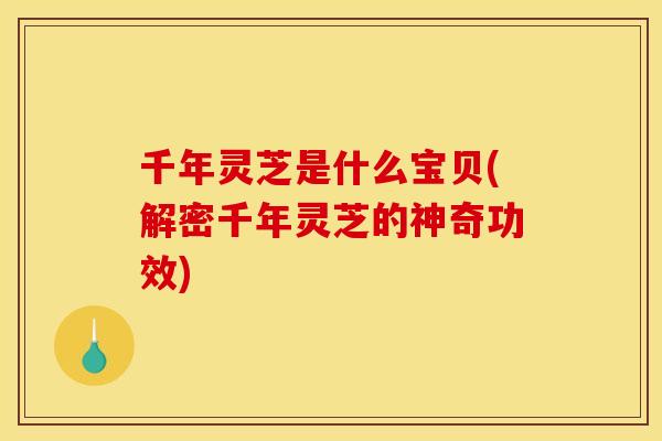 千年灵芝是什么宝贝(解密千年灵芝的神奇功效) 千年灵芝是什么宝贝(解密千年灵芝的神奇功效)