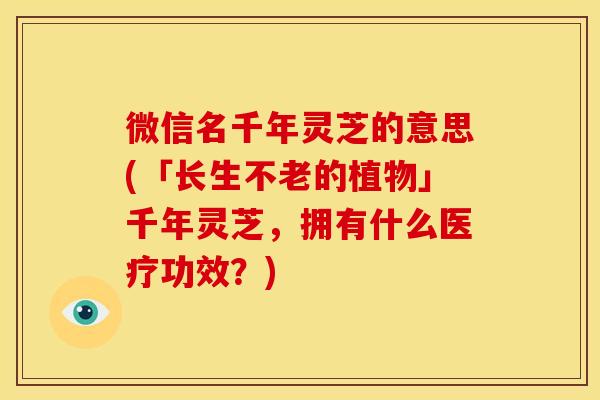 微信名千年灵芝的意思(「长生不老的植物」千年灵芝，拥有什么医疗功效？)