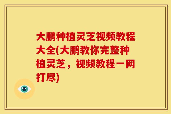 大鹏种植灵芝视频教程大全(大鹏教你完整种植灵芝,视频教程一网打尽) 大鹏种植灵芝视频教程大全(大鹏教你完整种植灵芝,视频教程一网打尽)