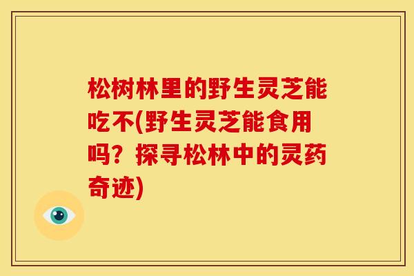 松树林里的野生灵芝能吃不(野生灵芝能食用吗?探寻松林中的灵药奇迹) 松树林里的野生灵芝能吃不(野生灵芝能食用吗?探寻松林中的灵药奇迹)