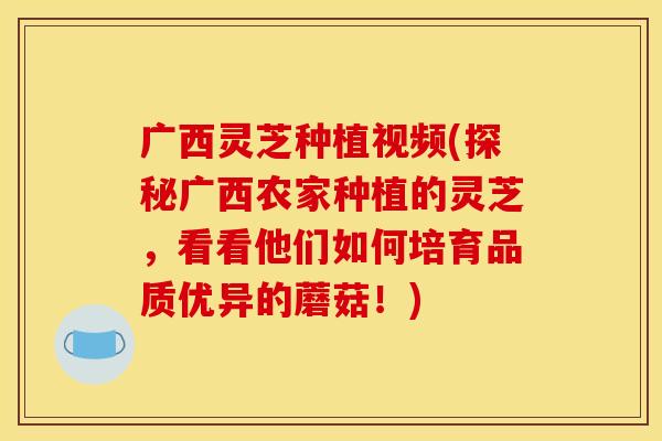 广西灵芝种植视频(探秘广西农家种植的灵芝,看看他们如何培育品质优异的蘑菇!) 广西灵芝种植视频(探秘广西农家种植的灵芝,看看他们如何培育品质优异的蘑菇!)