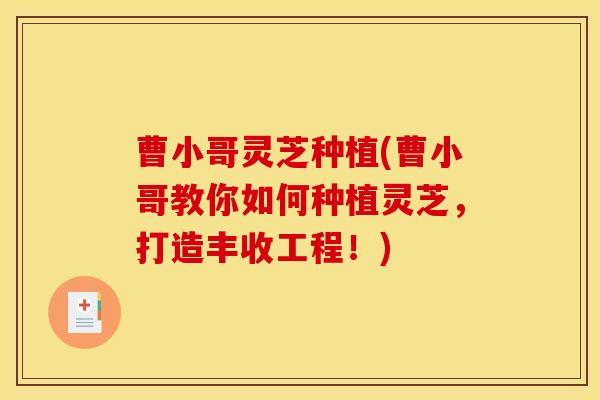 曹小哥灵芝种植(曹小哥教你如何种植灵芝,打造丰收工程!) 曹小哥灵芝种植(曹小哥教你如何种植灵芝,打造丰收工程!)