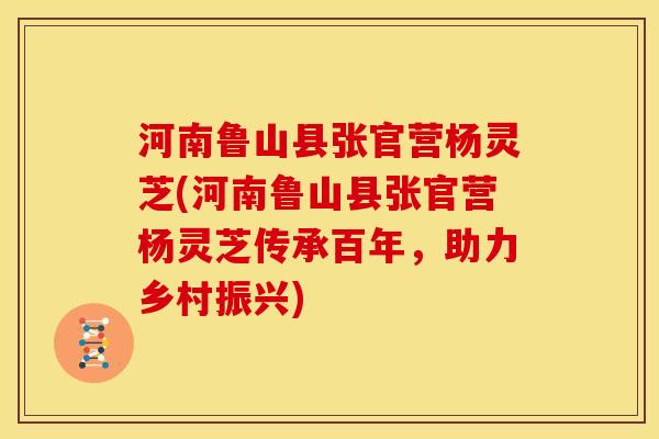 河南鲁山县张官营杨灵芝(河南鲁山县张官营杨灵芝传承百年,助力乡村振兴) 河南鲁山县张官营杨灵芝(河南鲁山县张官营杨灵芝传承百年,助力乡村振兴)