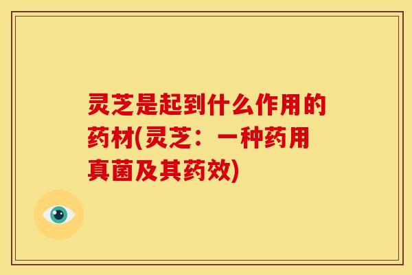 灵芝是起到什么作用的药材(灵芝:一种药用真菌及其) 灵芝是起到什么作用的药材(灵芝:一种药用真菌及其)