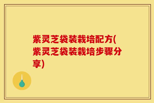 紫灵芝袋装栽培配方(紫灵芝袋装栽培步骤分享)