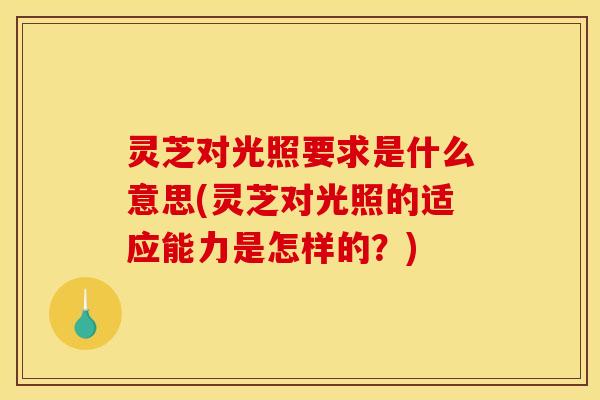 灵芝对光照要求是什么意思(灵芝对光照的适应能力是怎样的？)