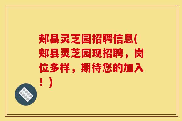郏县灵芝园招聘信息(郏县灵芝园现招聘，岗位多样，期待您的加入！)