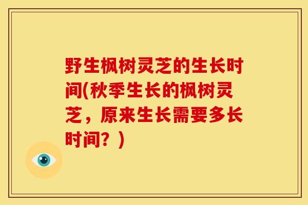 野生枫树灵芝的生长时间(秋季生长的枫树灵芝,原来生长需要多长时间?) 野生枫树灵芝的生长时间(秋季生长的枫树灵芝,原来生长需要多长时间?)