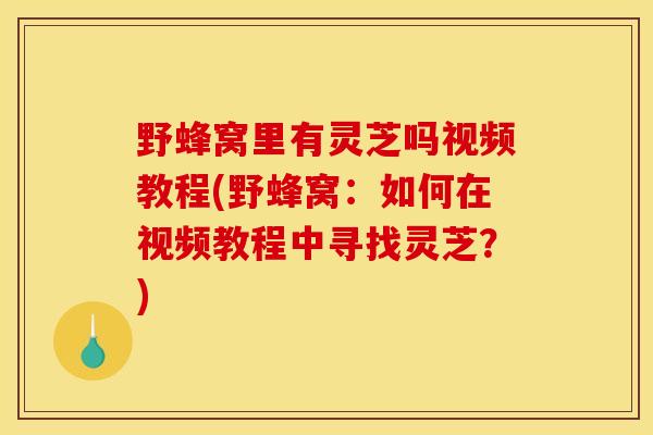 野蜂窝里有灵芝吗视频教程(野蜂窝:如何在视频教程中寻找灵芝?) 野蜂窝里有灵芝吗视频教程(野蜂窝:如何在视频教程中寻找灵芝?)