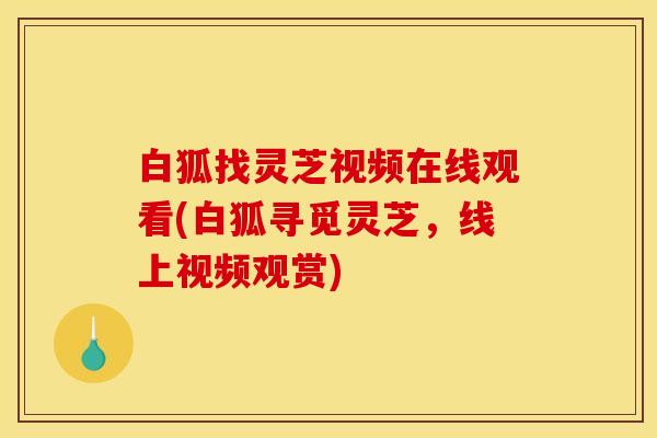 白狐找灵芝视频在线观看(白狐寻觅灵芝,线上视频观赏) 白狐找灵芝视频在线观看(白狐寻觅灵芝,线上视频观赏)