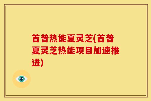 首普热能夏灵芝(首普夏灵芝热能项目加速推进) 首普热能夏灵芝(首普夏灵芝热能项目加速推进)