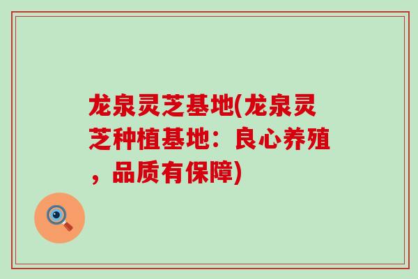 龙泉灵芝基地(龙泉灵芝种植基地:良心养殖,品质有保障) 龙泉灵芝基地(龙泉灵芝种植基地:良心养殖,品质有保障)