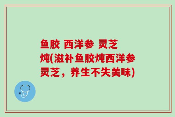 鱼胶 西洋参 灵芝 炖(滋补鱼胶炖西洋参灵芝,养生不失美味) 鱼胶 西洋参 灵芝 炖(滋补鱼胶炖西洋参灵芝,养生不失美味)
