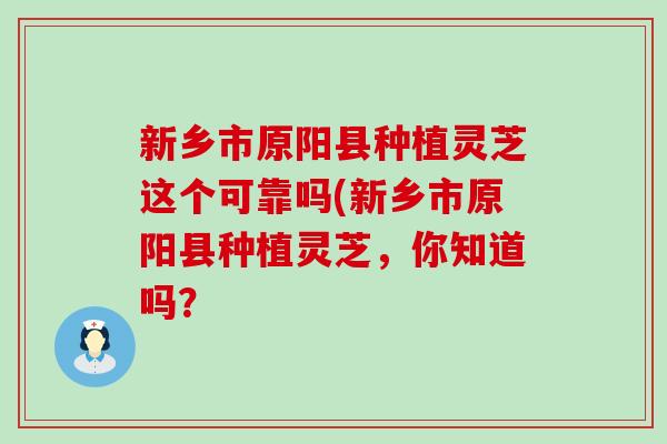 新乡市原阳县种植灵芝这个可靠吗(新乡市原阳县种植灵芝,你知道吗? 新乡市原阳县种植灵芝这个可靠吗(新乡市原阳县种植灵芝,你知道吗?