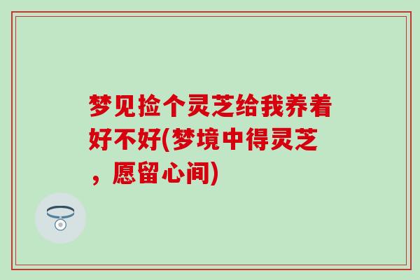 梦见捡个灵芝给我养着好不好(梦境中得灵芝,愿留心间) 梦见捡个灵芝给我养着好不好(梦境中得灵芝,愿留心间)